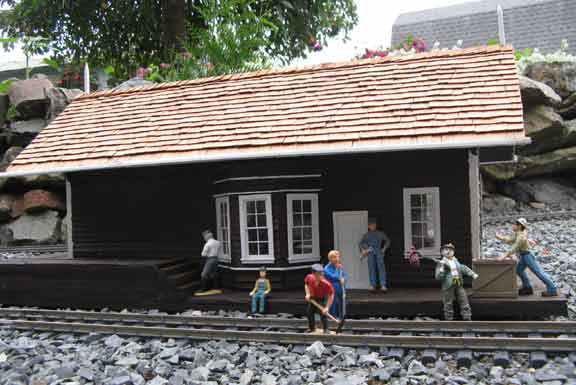 South Pacific Coast Railroad Station with track crew